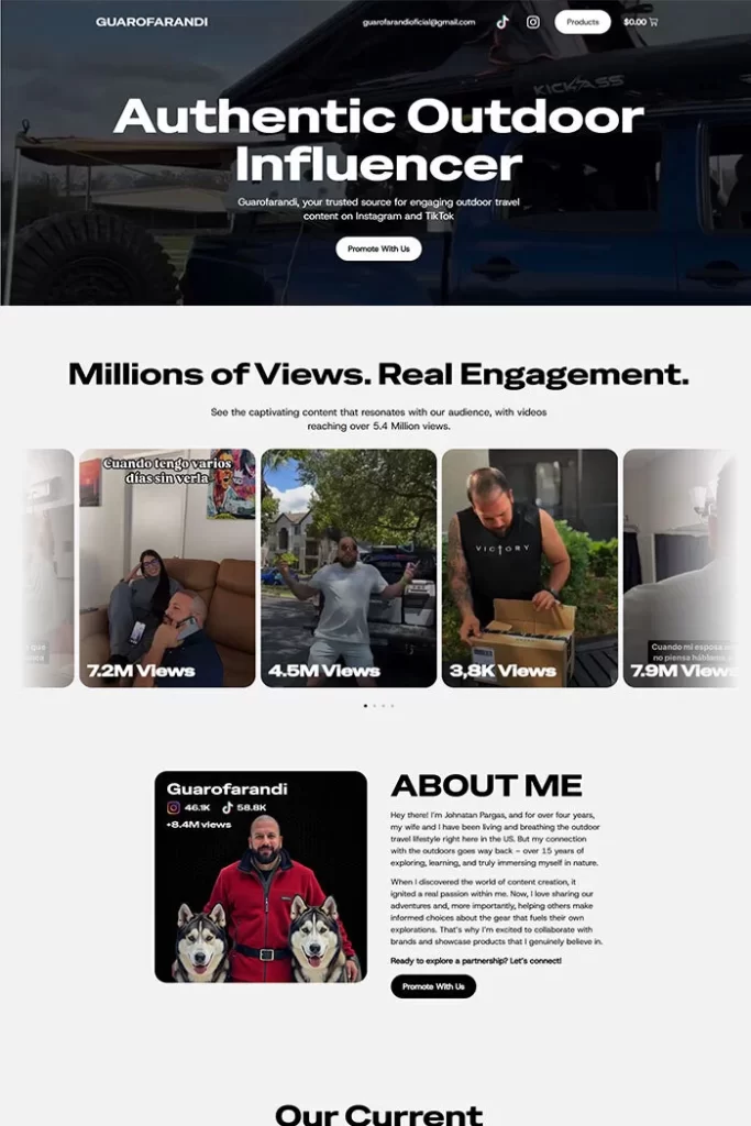 Guarofarandi: Authentic outdoor influencer with millions of views. Digital marketing agency partnership.