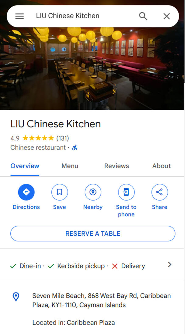 LIU Chinese Kitchen: Cayman Islands restaurant interior.