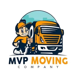 MVP Moving Orlando logo: Cartoon mover with truck.